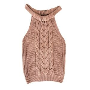 Pilcro Cable Knit Halter Neck Sweater Top Women's Size S Beige Cropped Knitwear